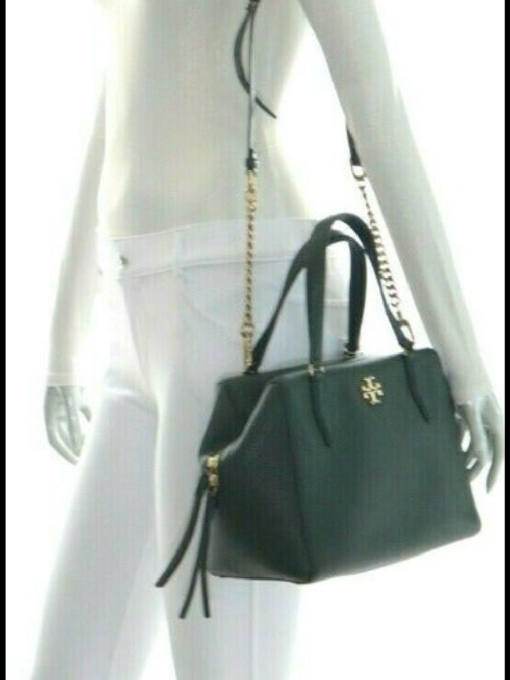 Tory Burch Black Leather Satchel with Gold Hardware